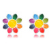 Stieborné náušnice 925 - rôznofarebný kvet s ôsmimi lupienkami, puzetky