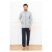 Men's pyjamas Alcest, long sleeves, long trousers - melange/navy blue