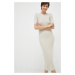 Šaty Calvin Klein béžová farba, midi, priliehavá