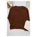 Trendyol Brown Oversize/Wide Cut Text Embroidered Sweatshirt