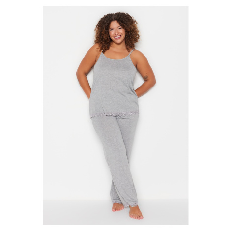Trendyol Curve Plus Size Pyžamová súprava - Sivá - Jednofarebná