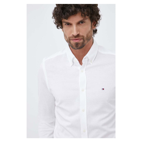 Bavlnená košeľa Tommy Hilfiger pánska,biela farba,slim,s golierom button-down,MW0MW30675