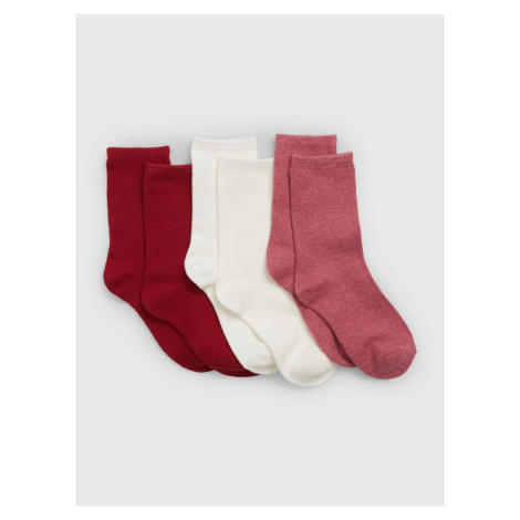 Sada troch párov dievčenských ponožiek v červenej, bielej a ružovej farbe GAP