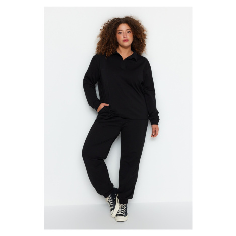 Trendyol Curve Black Thin Knitted Tracksuit Set
