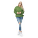 Zelený vlnený sveter v zelenej farbe so strapcami pre dámy