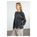 Trendyol Anthracite Soft Texture Color Block Crew Neck Knitwear Sweater