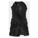 Elegantná čierna vesta z ekokože a kožušiny (BR9592-101)