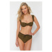 Trendyol Textured High Waist Regular Bikini Bottom with Khaki Accessories