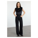 Trendyol Black Padding and Gathering/Drape Detailed Regular Knitted Blouse