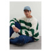 Trendyol Dark Green Casual Oversize Fit Wide Pattern Crew Neck Striped Knitwear Sweater