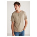 GRIMELANGE Harry Men&#39;s Collar Special Structured Textured Thick Fabric 100% Cotton Khaki T-s