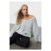 Trendyol Gray V Neck Knit Detailed Knitwear Sweater