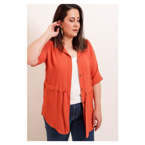 By Saygı Belted Waist and Front Buttoned Plus Size Ayrobin Tunic Shirt