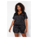 Trendyol Curve Black Strawberry Embroidered Shirt Collar Satin Pajama Set