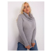 A plus-size gray sweater with a flowing turtleneck