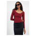 Trendyol Claret Red Pool Collar Fitted/Fits Body Flexible Knitted Blouse