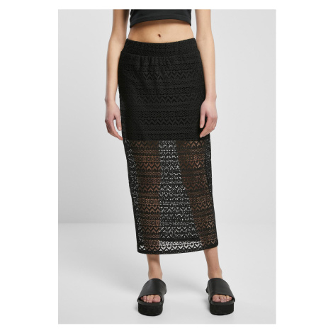 Women's Stretch Crochet Lace Midi Skirt Black Urban Classics