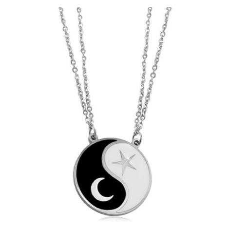 Oceľový náhrdelník, dve retiazky, čierno-biely symbol Jin a Jang, mesiac a hviezda