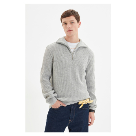 Trendyol Gray Men's Regular Zippered Fisherman Knitwear Sweater