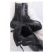 Čierne kožené členkové šnurovacie topánky 2-25295