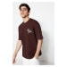 Trendyol Brown Relaxed/Comfortable Cut Short Sleeve Text Printed 100% Cotton T-Shirt