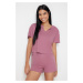 Trendyol Pink Cotton Collar Detailed Knitted Pajama Set