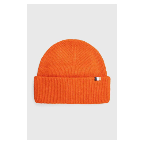 Vlnená čiapka BOSS oranžová farba, z hrubej pleteniny, vlnená Hugo Boss