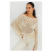 Cool & Sexy Women's Ecru Spanish Sleeve Openwork Knitwear Short Blouse