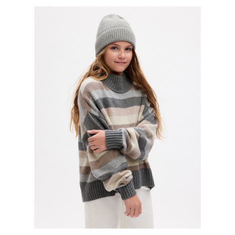 Béžovo-sivý dievčenský pruhovaný sveter so stojačikom GAP
