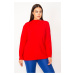Şans Women's Plus Size Red Standing Collar Blouse