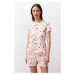 Trendyol Salmon Heart Knitted Pajama Set