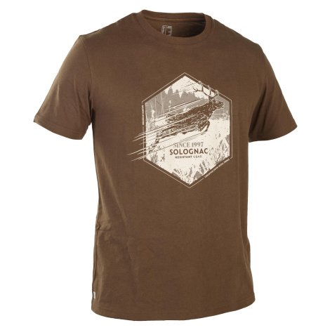 SOLOGNAC Poľovnícke tričko 100 s krátkym rukávom s motívom jeleňa gaštanovohnedé GAŠTANOVÁ