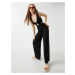 Koton Low-cut Wide Leg Jumpsuit with Window Detail Linen Blend