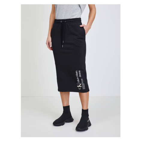 Black Ladies Tracksuit Midi Skirt with Slit Calvin Klein Jeans - Ladies