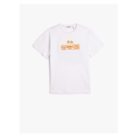 Koton T-Shirt Short Sleeves Crew Neck Embroidered Detailed Cotton.