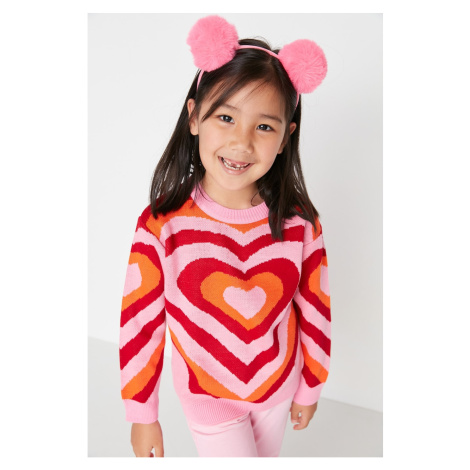 Trendyol Multicolored Heart Patterned Girl Knitwear Sweater