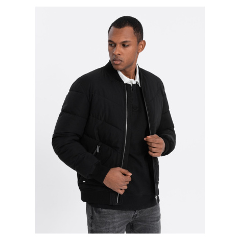 Ombre Men's quilted bomber jacket with metal zippers - black