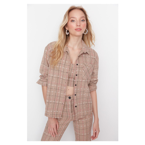 Trendyol Beige Woven Tweed Shirt with Pocket