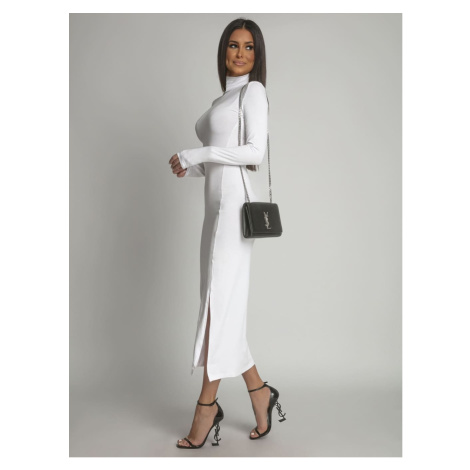 Plain long-sleeved turtleneck dress, white FASARDI