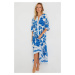 Cool & Sexy Women's Patterned Loose Maxi Dress Blue Q981