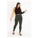 Şans Women's Plus Size Green Leggings With Ornamental Front Pockets And Back Pockets