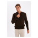 DEFACTO Standard Fit Regular Cut Bato Collar Zippered Basic Plain Knitwear Sweater