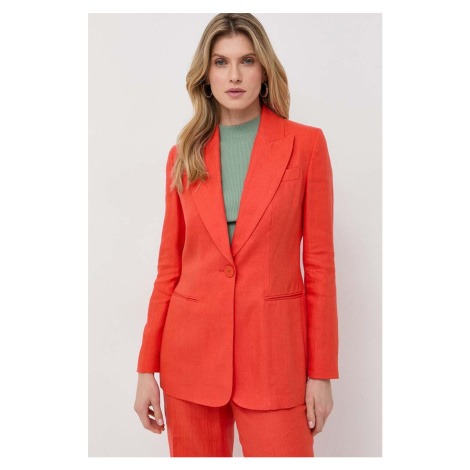 Ľanové sako Luisa Spagnoli oranžová farba, jednoradové, jednofarebné