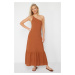 Trendyol Brown Midi Woven One Shoulder Beach Dress with Accessories