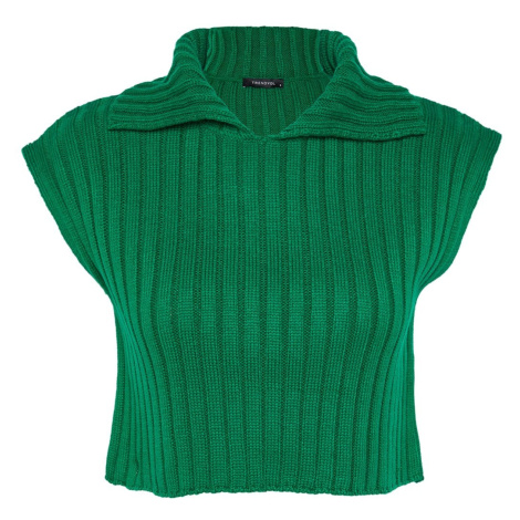 Trendyol Green Crop Polo Neck Pletený sveter