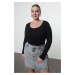 Trendyol Curve Black Camisole Knitted Plus Size Blouse