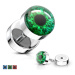 Falošný plug z ocele 316L - farebné oko s čiernou zrenicou, číra glazúra - Farba piercing: Zelen