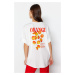 Trendyol White 100% Cotton Front and Back Printed Oversized/Wide Fit Crew Neck Knitted T-Shirt