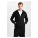 DEFACTO Black Regular Fit Hooded Soft Furry Inside Pocket Basic Plain Zipper Sweatshirt