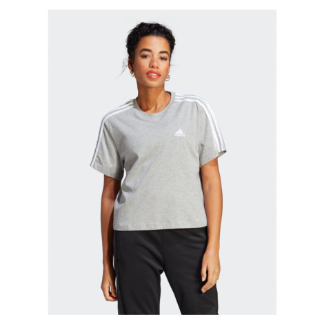 Adidas Tričko Essentials 3-Stripes Single Jersey Crop Top HR4916 Sivá Loose Fit